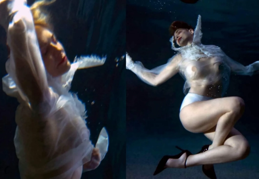 67-летняя Шэрон Стоун снялась в прозрачной блузке под водой